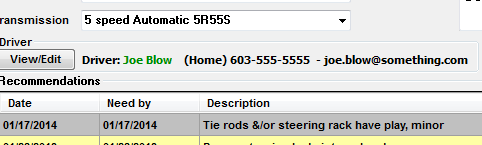 driver field as it appears on the vehicle tab